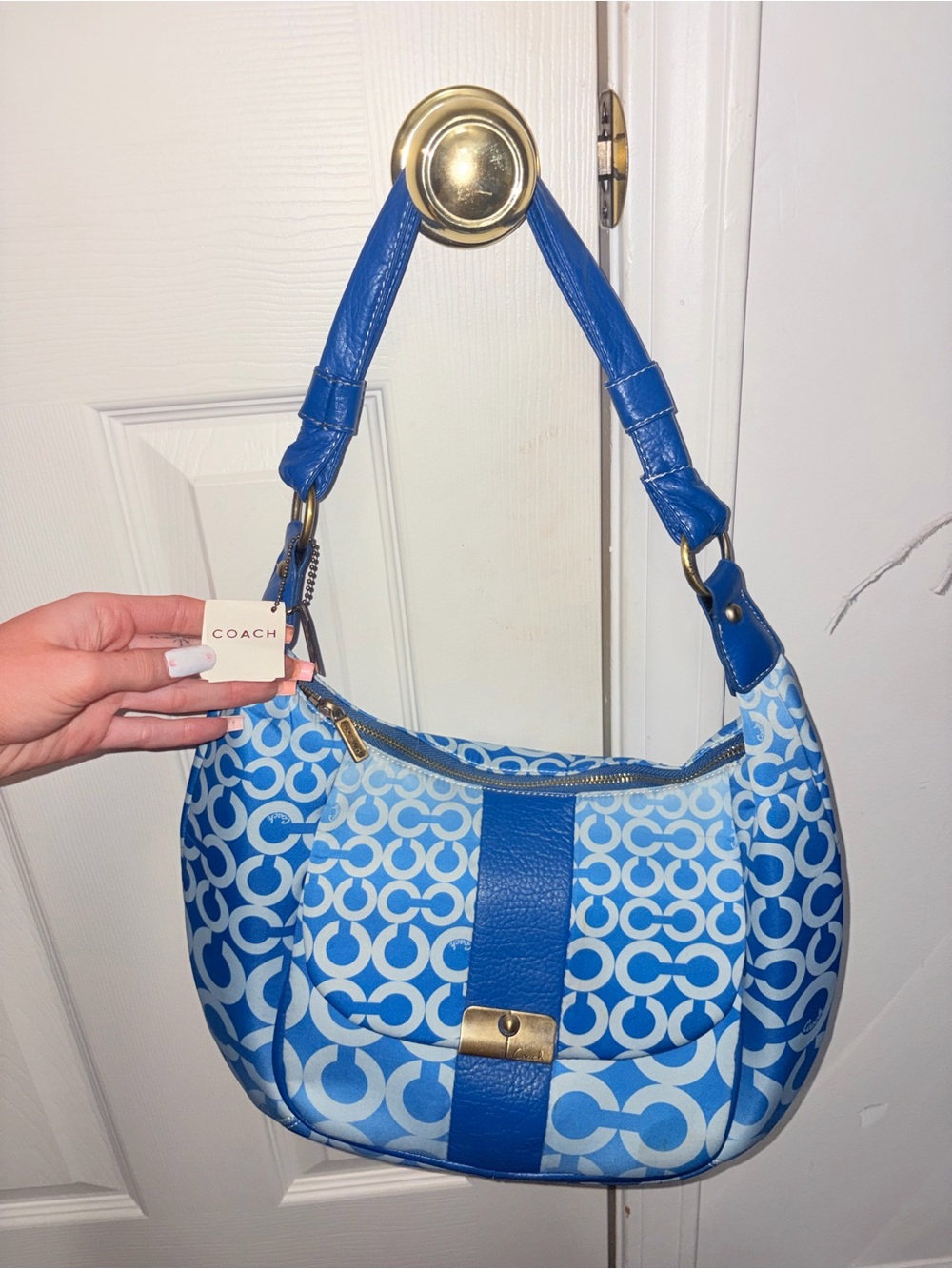Coach Blue Signature Crescent Shoulder Bag